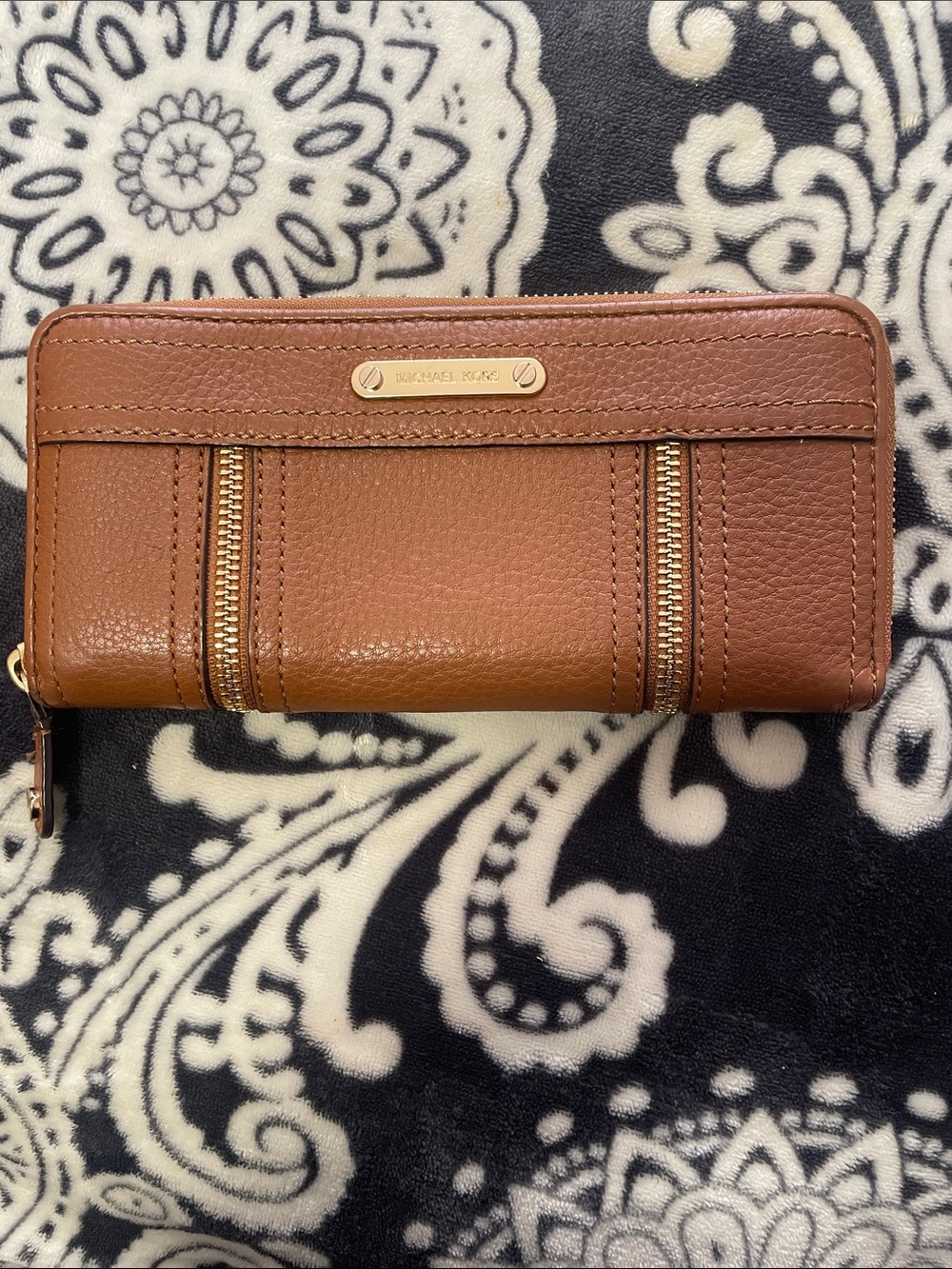 Michael Kors Continental Zip Wallet in Cognac Brown with Gold Hardware